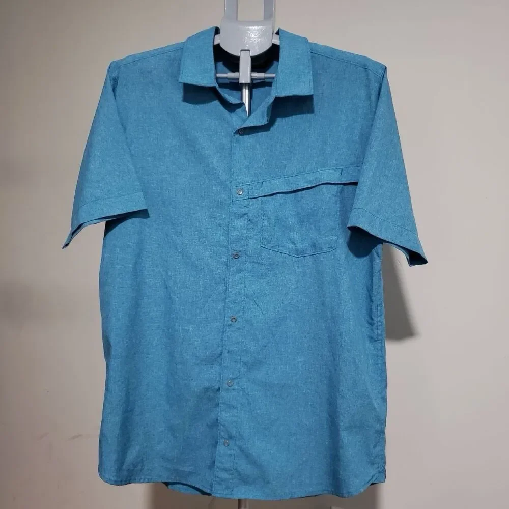 The North Face Mens Large Blue Short Sleeve Button Down Hiking Shirt Outdoor